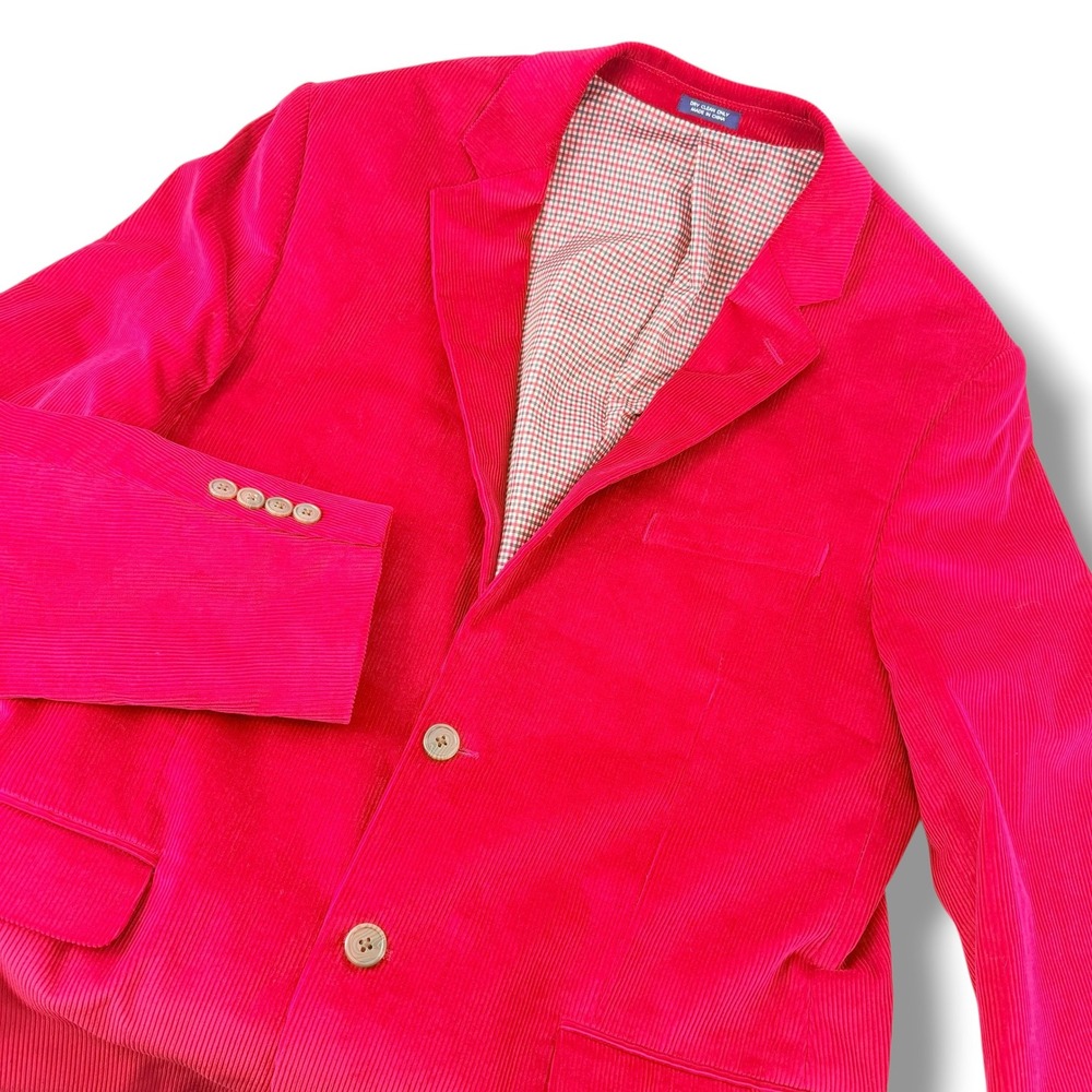 Saddlebred Mens 40R Red Corduroy Blazer Two Button Gingham Lined Sport Coat